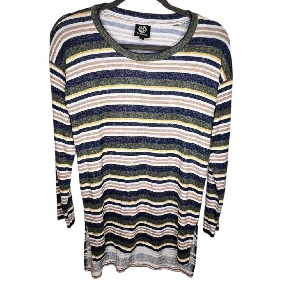 Bobaeu Striped Long-Sleeve Knit Tunic Top Lightweight  Size Large NWT